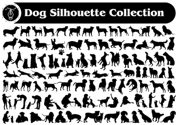 Diferentes tipos de animales perros vector silueta