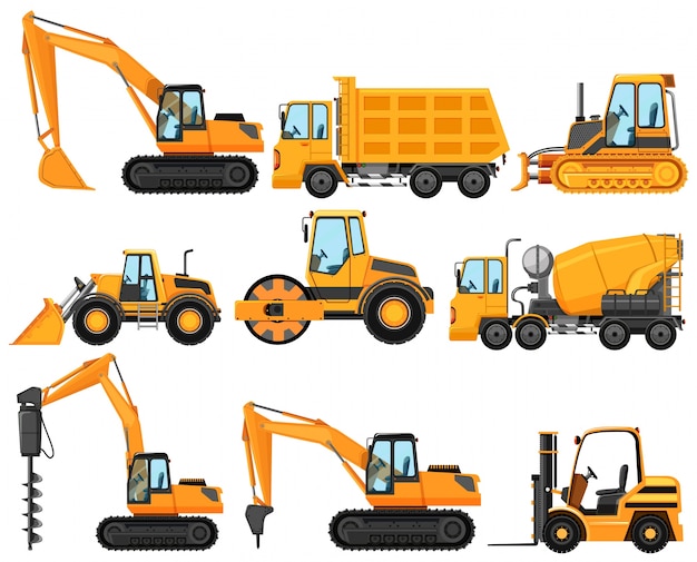 Vector diferentes tipos de camiones de construcción