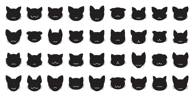 Diferentes tipos de caras de gato de silueta vectorial