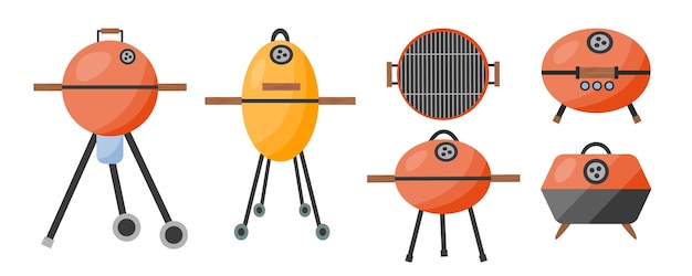 Diferentes tipos de conjunto de barbacoa a la parrilla Vector BBQ party grill variación conjunto de estilo plano