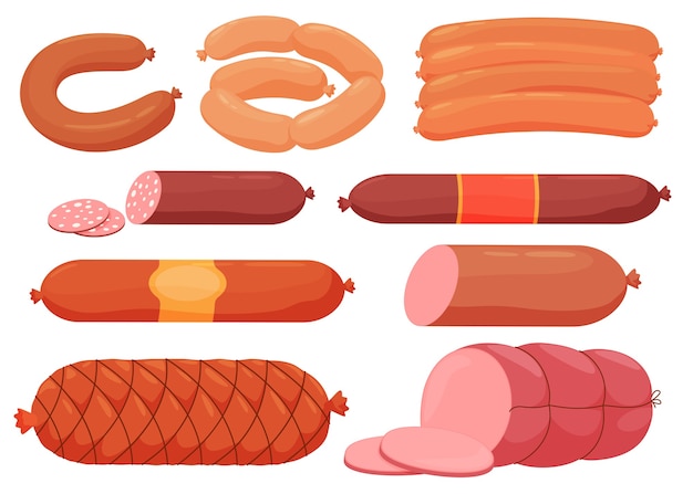 Vector diferentes tipos de embutidos, lonchas de chorizo, del médico.