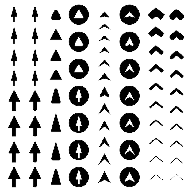 Vector diferentes tipos de flechas negras apuntando hacia arriba