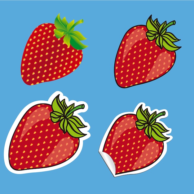 diferentes tipos de fresas aisladas sobre fondo azul