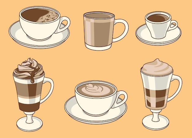 Diferentes tipos de ilustración de arte de vector de taza de café