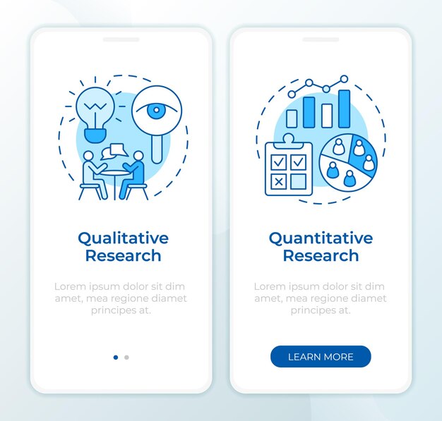 Diferentes tipos de investigación pantalla azul de incorporación de la aplicación móvil