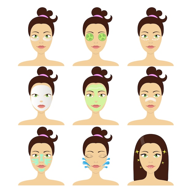 Diferentes tipos de mascarillas cosméticas faciales. Concepto de belleza y cuidado de la piel.