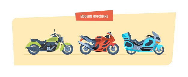 Diferentes tipos de motocicletas modernas motociclista deportivo clásico