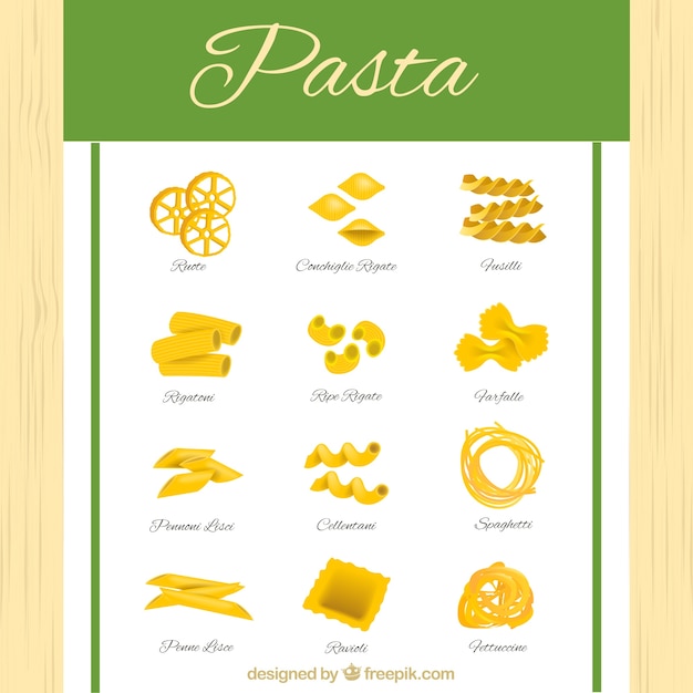 Vector diferentes tipos de pasta