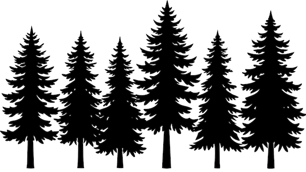 diferentes tipos de pinos de bosque vintage con silueta del suelo del suelo 16