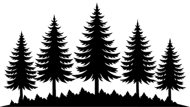 diferentes tipos de pinos de bosque vintage con silueta del suelo del suelo 46