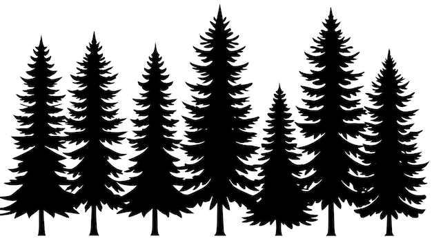 diferentes tipos de pinos de bosque vintage con silueta del suelo del suelo 5
