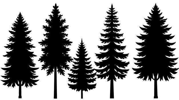 diferentes tipos de pinos de bosque vintage con silueta del suelo del suelo 6