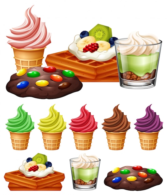 Vector diferentes tipos de postres