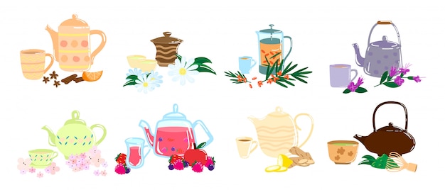 Diferentes tipos de té saludable.