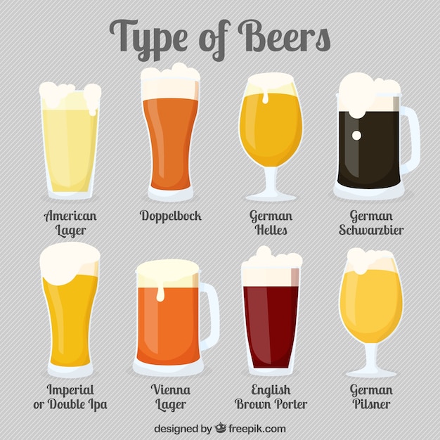 Diferentes tipos de vasos con cervezas