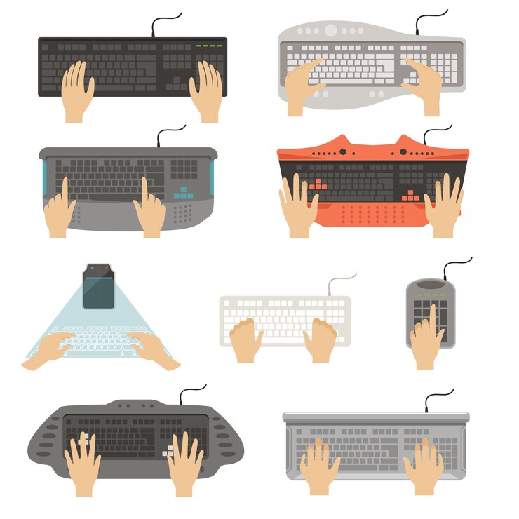 Vector diferentes tipos de vista superior de la consola de computadora ilustraciones aisladas sobre fondo blanco