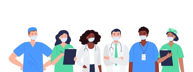 diferentes trabajadores de la salud en diseño plano.