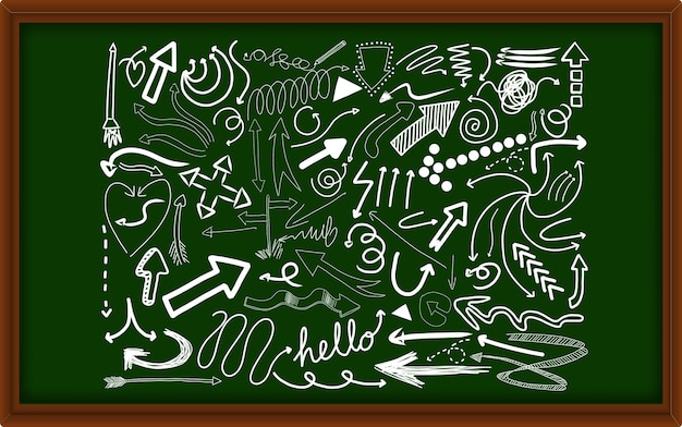 Diferentes trazos de doodle en una pizarra