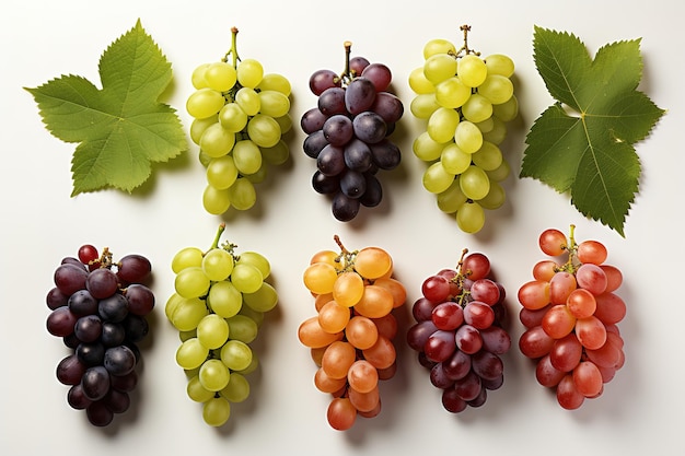 Con diferentes uvas maduras sobre fondo blanco.