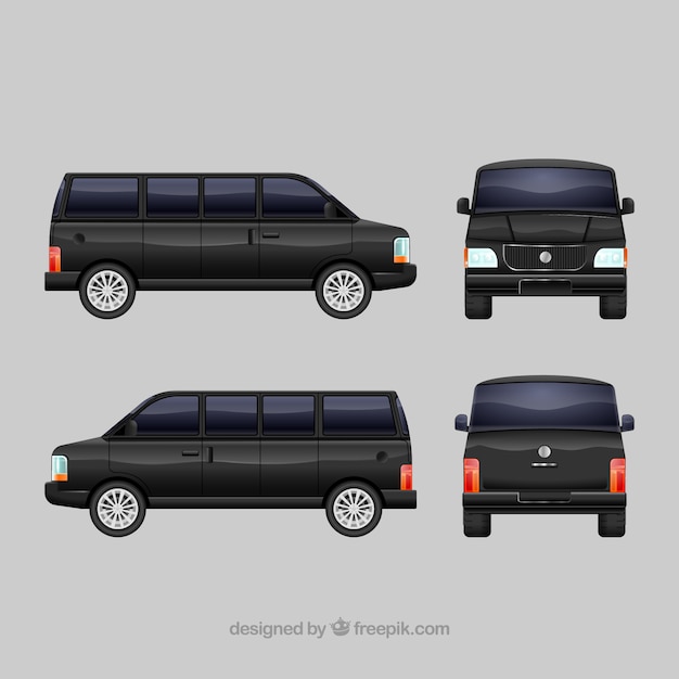 Vector diferentes vistas de furgoneta negra