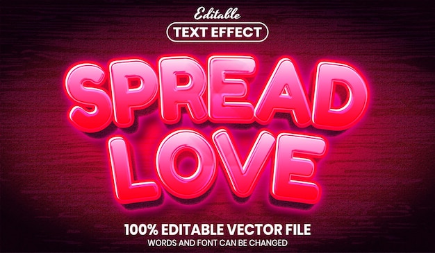 Vector difundir texto de amor, efecto de texto editable de estilo de fuente