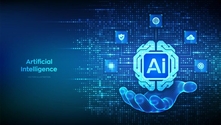 Vector digital brain icon made with binary code in hand artificial intelligence technology concept neural network machine learning big data binary code background with digits 10 vector illustration