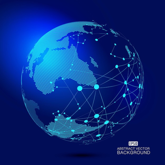 Digital Earth está vinculado con puntos y líneas para formar un fondo de tecnología azul tierra brillante