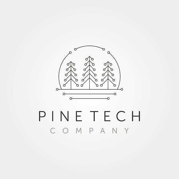 Digital pine tree tech logo línea arte vector símbolo ilustración diseño