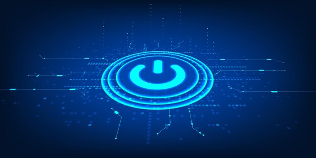 Digital Power Button Switch with Connected Circuit Network Turning On Innovation System Smart Technology Activation Cyber Interface Control Data Connection Modern Technology Background