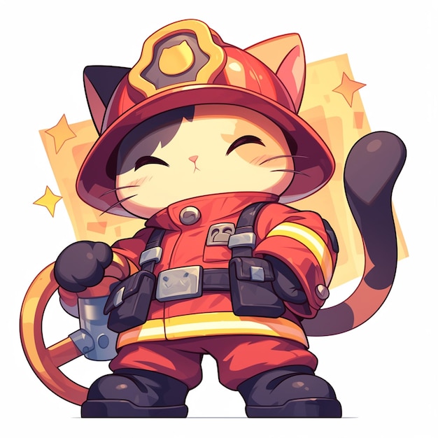 Un diligente bombero gato al estilo de los dibujos animados