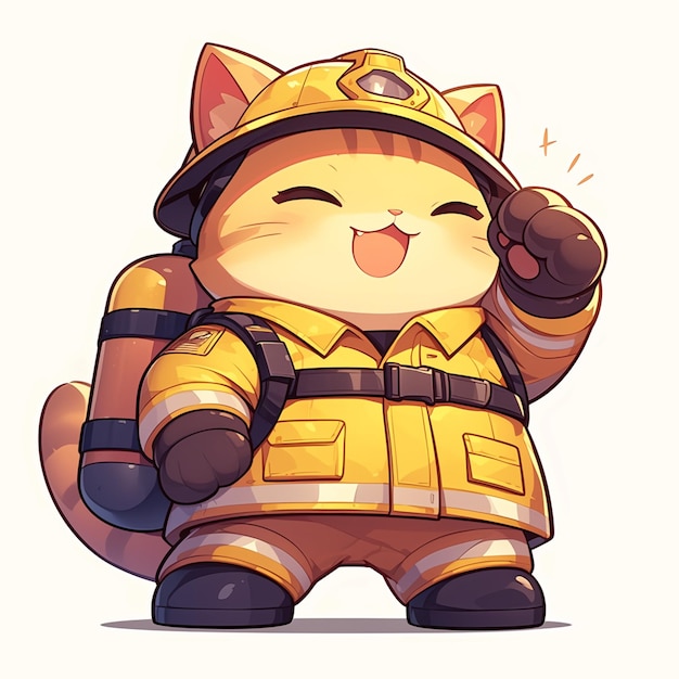 Un diligente bombero gato al estilo de los dibujos animados