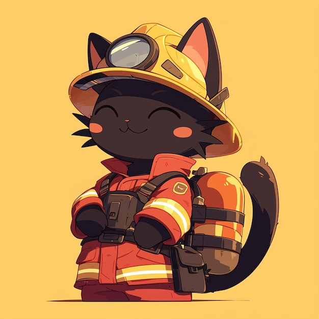 Un diligente bombero gato al estilo de los dibujos animados