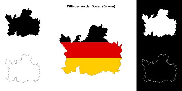 Dillingen an der Donau Bayern conjunto de mapas de contorno en blanco