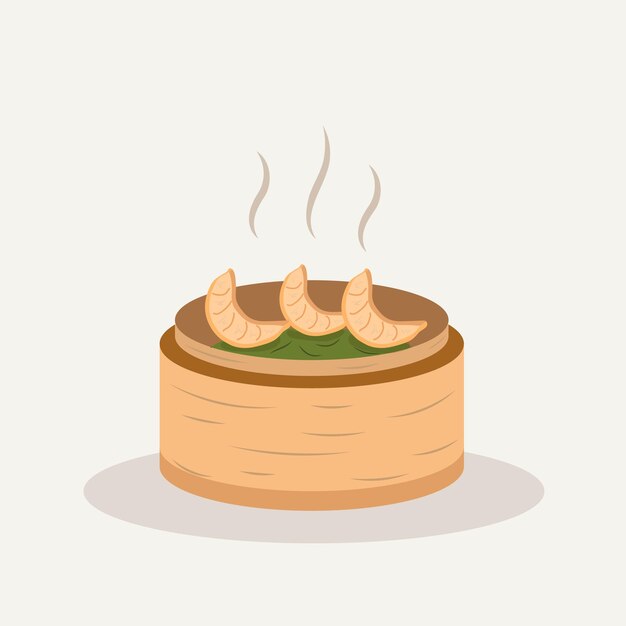 Dim sum chino en cesta Deliciosa comida asiática Dumpling tradicional en ilustración vectorial al vapor