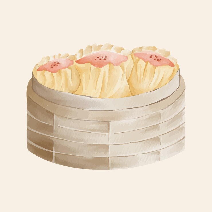 Vector dim sum comida asiática ilustración acuarela