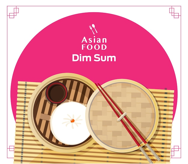 Dim sum de comida china, comida asiática Dim sum en vector de ilustración de vapor