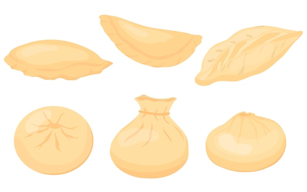 Dim Sum Dumplings chinos tradicionales Kawaii comida asiática Dumplings de ilustración de stock vectorial