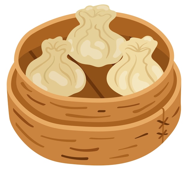 Dim sum en vapor de bambú Ilustración vectorial dibujada a mano Adecuado para tarjetas de regalo de pegatinas de sitios web