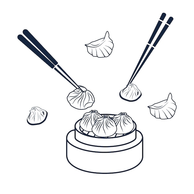 Dim Sum Vector Clip Art Design, con palillos, comida asiática Dim Sum Premium Vector Design.