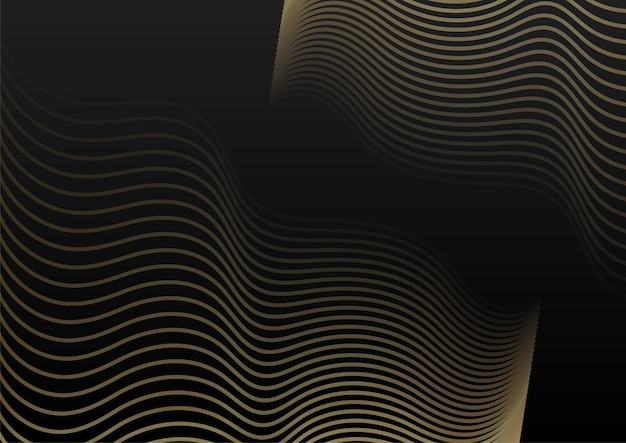Dimensión superpuesta de la línea negra y dorada de la plantilla elegante abstracta en estilo de lujo del fondo oscuro. Rayas abstractas líneas doradas sobre fondo negro