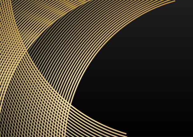 Dimensión superpuesta de la línea negra y dorada de la plantilla elegante abstracta en estilo de lujo del fondo oscuro. Rayas abstractas líneas doradas sobre fondo negro