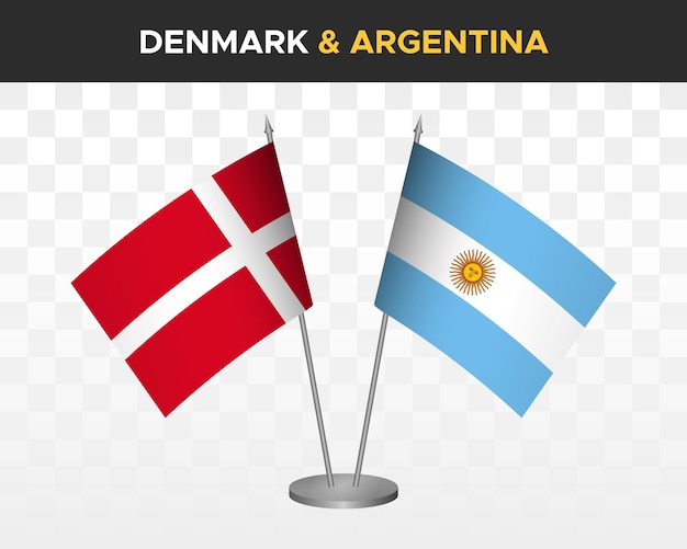 Dinamarca vs argentina escritorio banderas maqueta aislado 3d vector ilustración bandera de mesa danesa