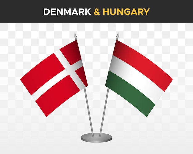 Dinamarca vs hungría banderas de escritorio maqueta aislada 3d vector ilustración bandera de mesa danesa