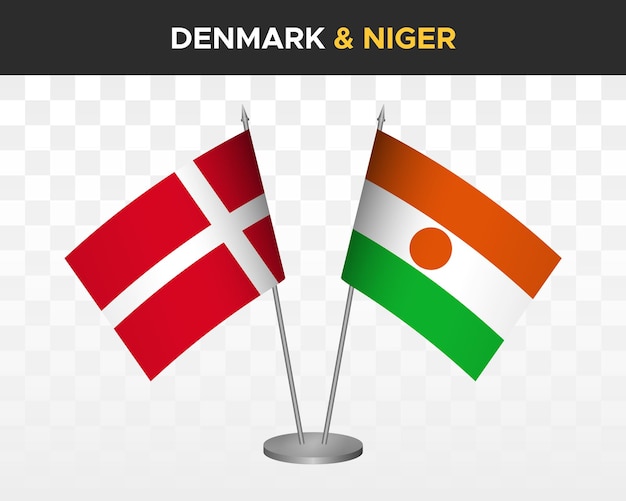 Dinamarca vs niger escritorio banderas maqueta aislado 3d vector ilustración bandera de mesa danesa
