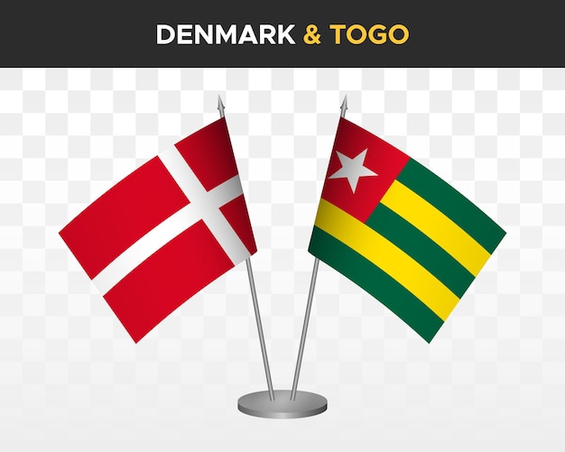Dinamarca vs togo banderas de escritorio maqueta aislada 3d vector ilustración bandera de mesa danesa
