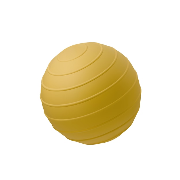 Dinámica 3D amarillo Balón de Fitness para el equilibrio Entrenamiento pilates aislado en fondo blanco Objeto de fitness mínimo renderización 3D Adecuado para entrenamiento de gimnasio y diseños relacionados con la salud