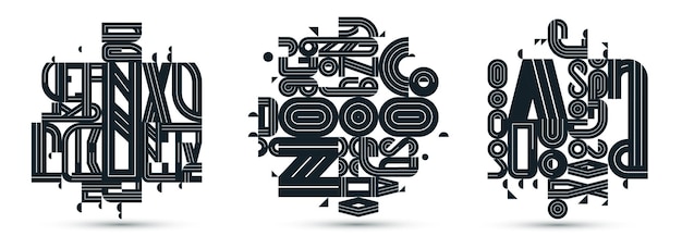 Dinámicas desordenadas composiciones de diseño vectorial abstracto conjunto mínimo alineado colección de arte moderno elementos de geometría elegante aislados sobre blanco negro y blanco
