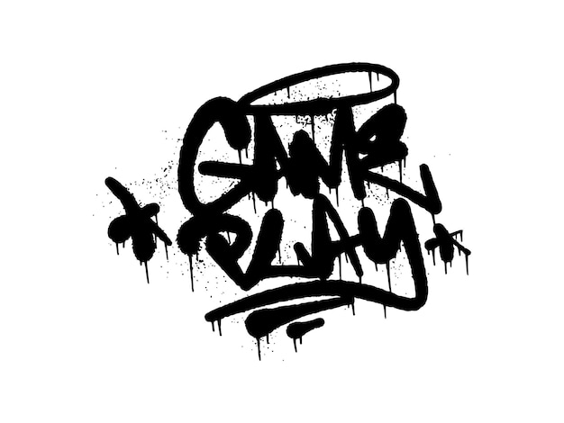 Dinámico juego pintado en spray negro con bordes ásperos y salpicaduras de tinta urbana