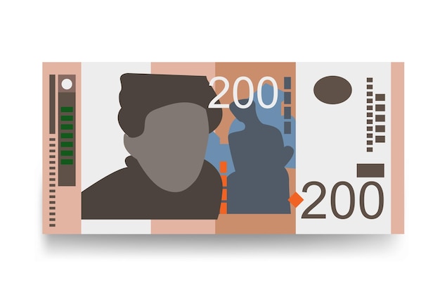 Dinar serbio Vector Ilustración Serbia Kosovo conjunto de dinero paquete de billetes Papel moneda 200 RSD