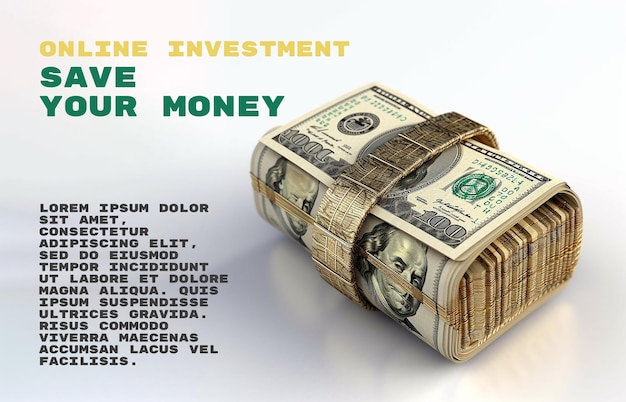 Dinero 3D sobre fondo blanco Plantilla para ahorrar dinero Publicación en redes sociales